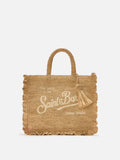 Borsa Volant medium in raffia con logo ricamato