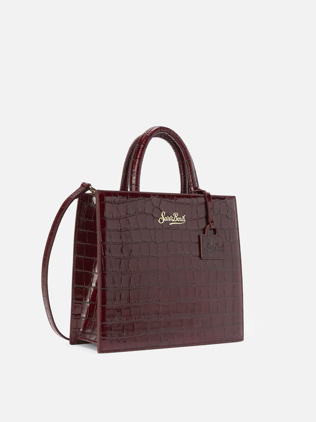 Borsa Shop Bag Midi stampa coccodrillo bordeaux
