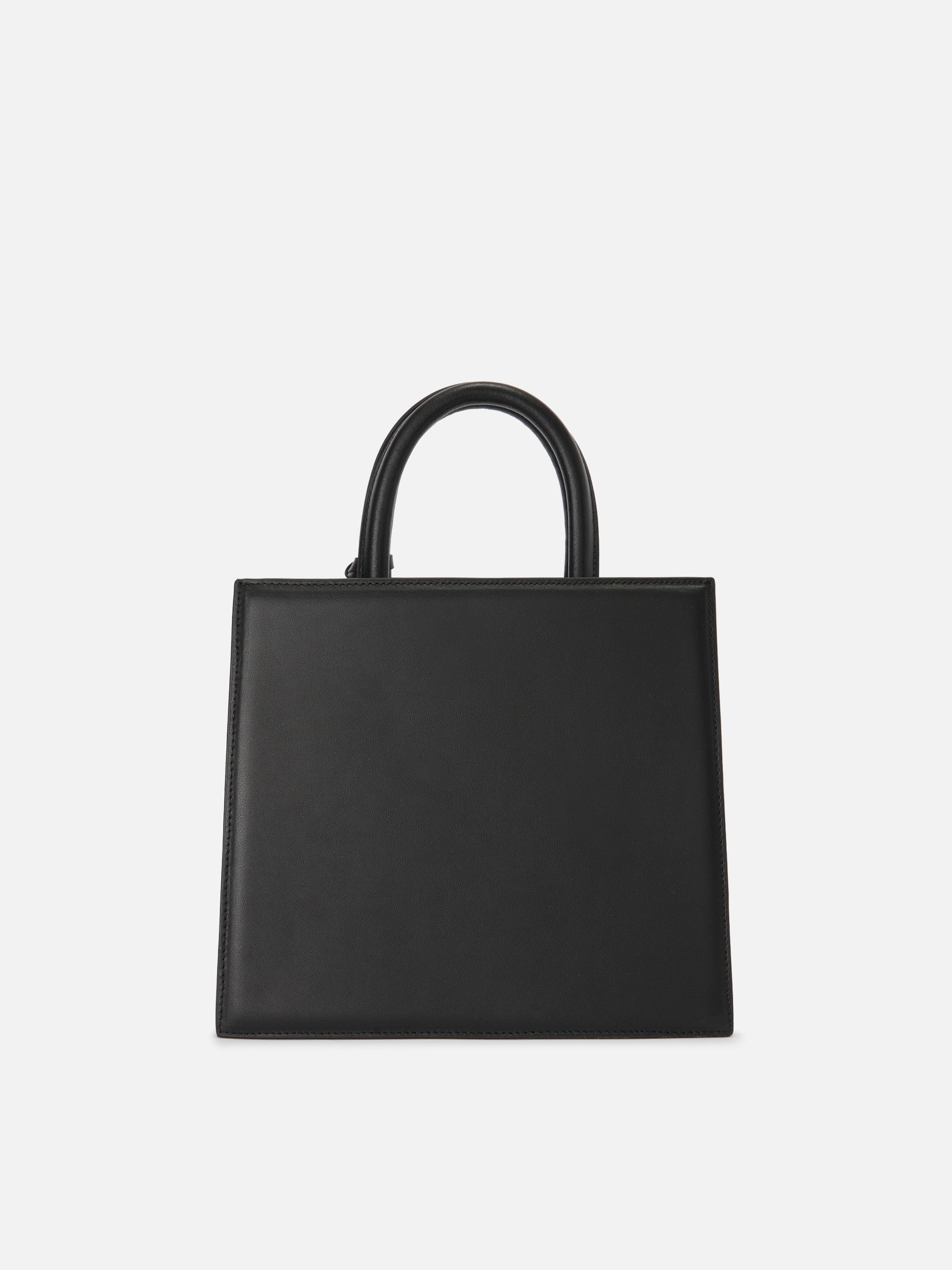 Borsa Shop Midi strutturata in pelle liscia nera con targhetta metallica