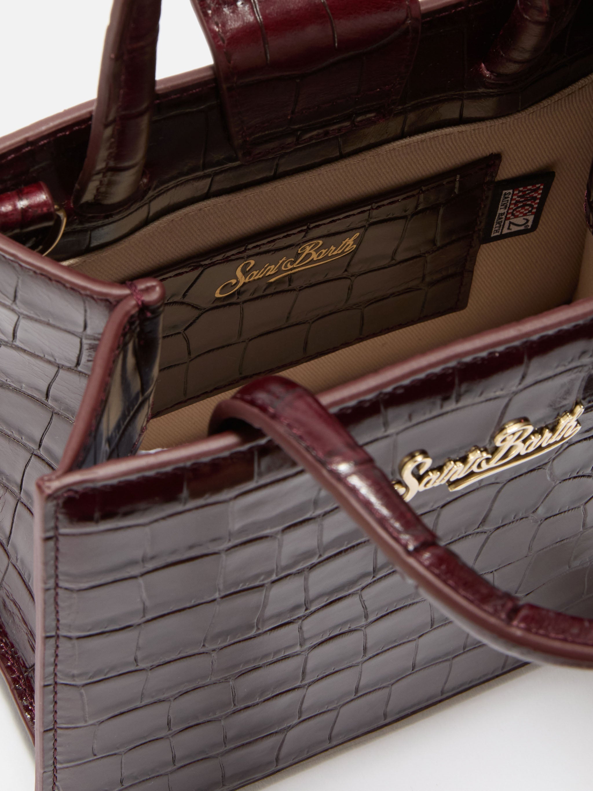 Borsa a mano Shop Bag Mini in pelle stampa cocco bordeaux