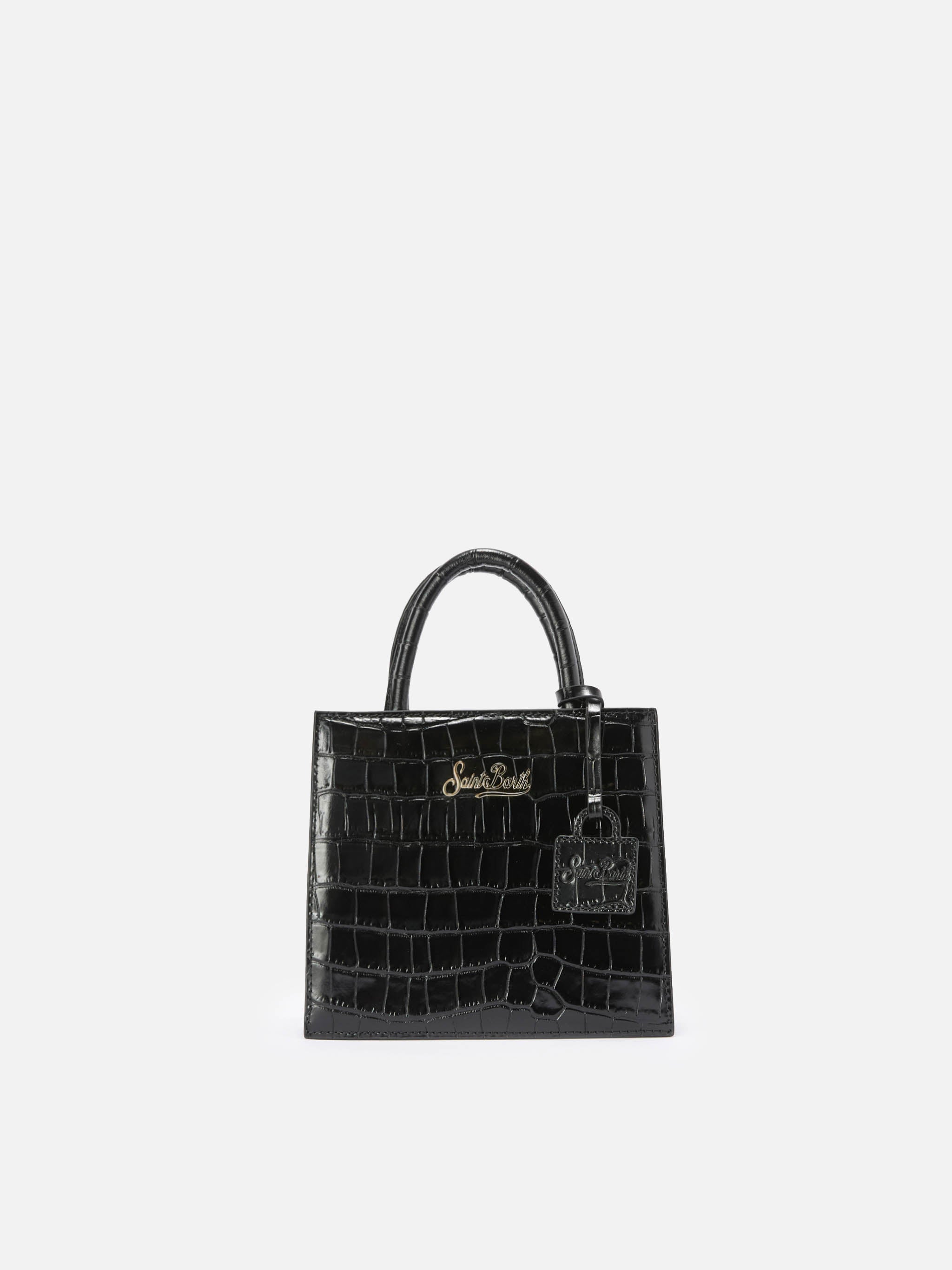 Borsa a mano Shop Bag Mini in pelle stampa cocco nera