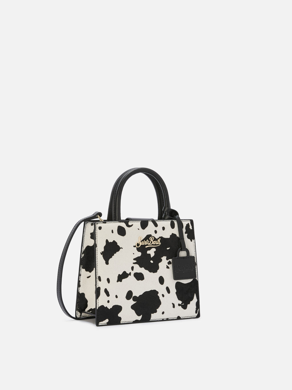 Borsa Shop Mini strutturata in cavallino con fantasia muccata