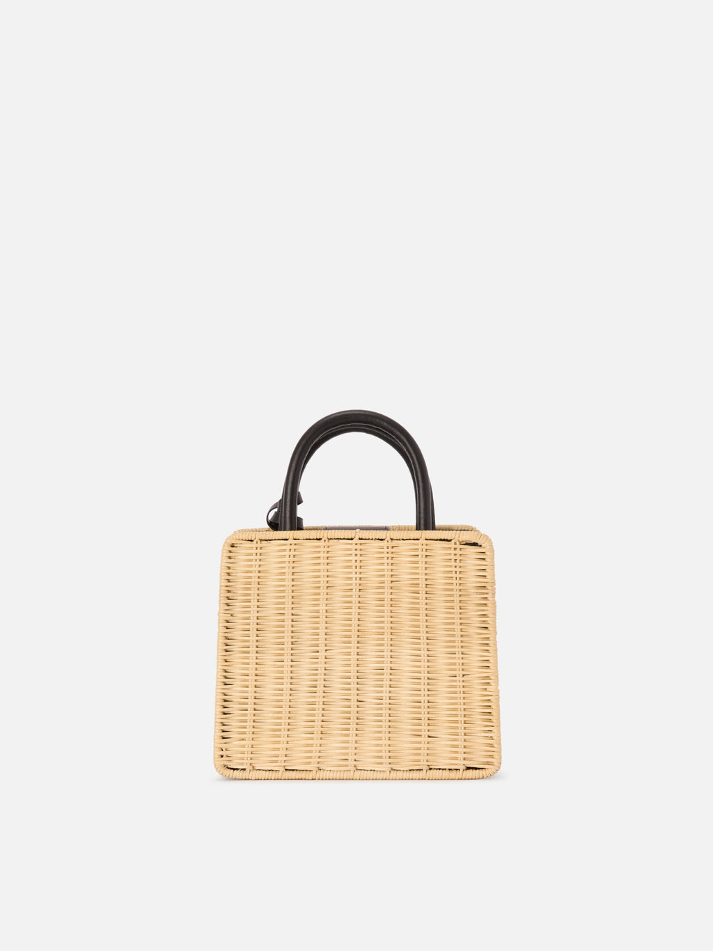 Borsa Shop Mini strutturata in midollino con dettagli in pelle nera