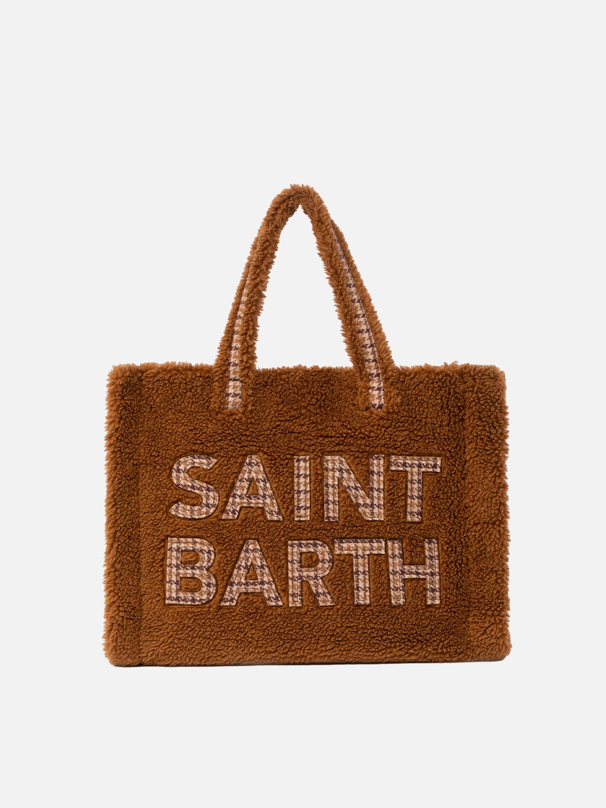 Borsa morbida in peluche marrone con logo a scacchi Saint Barth