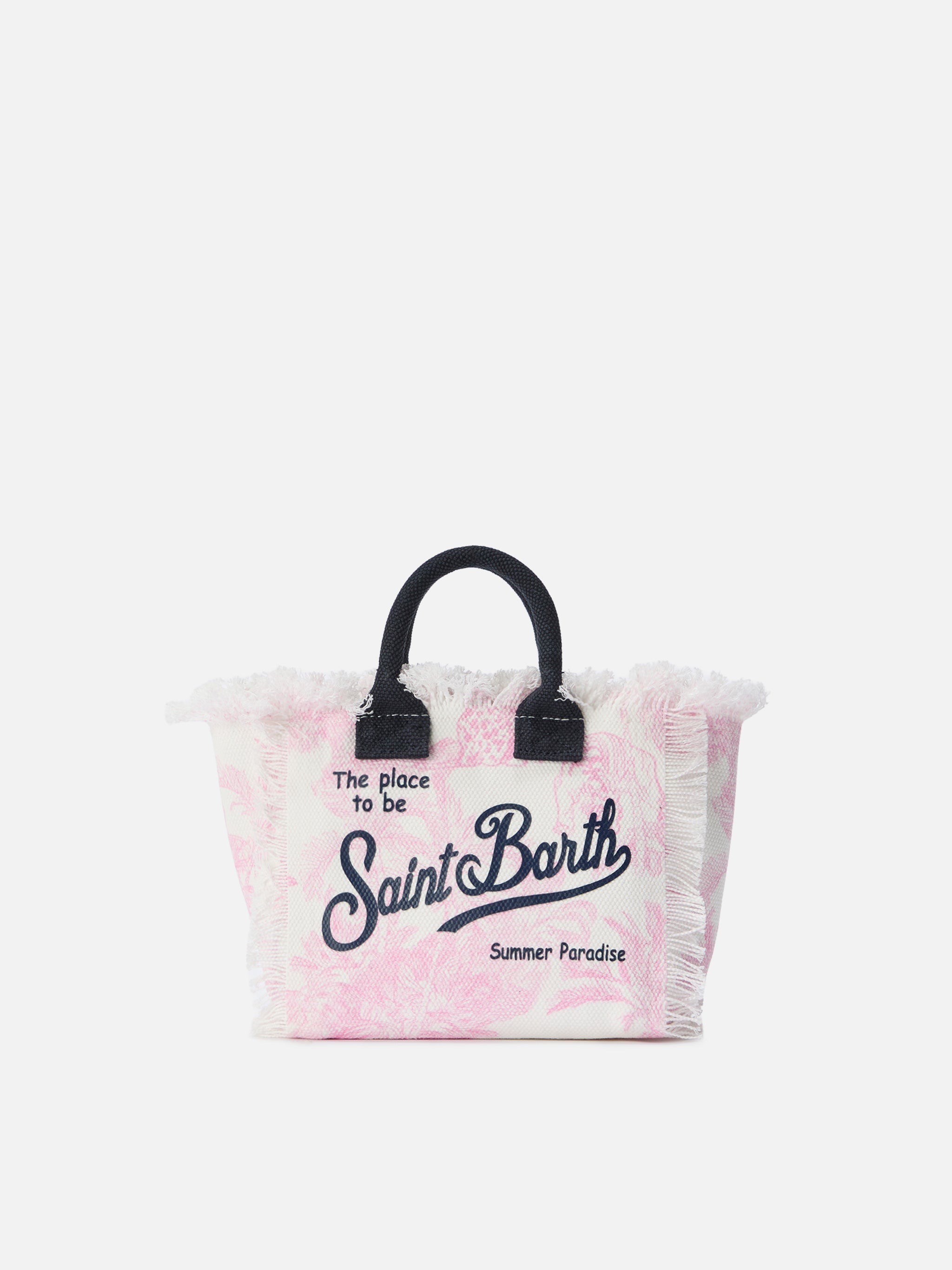 Borsa Vanity mini in canvas con stampa toile de Jouy rosa