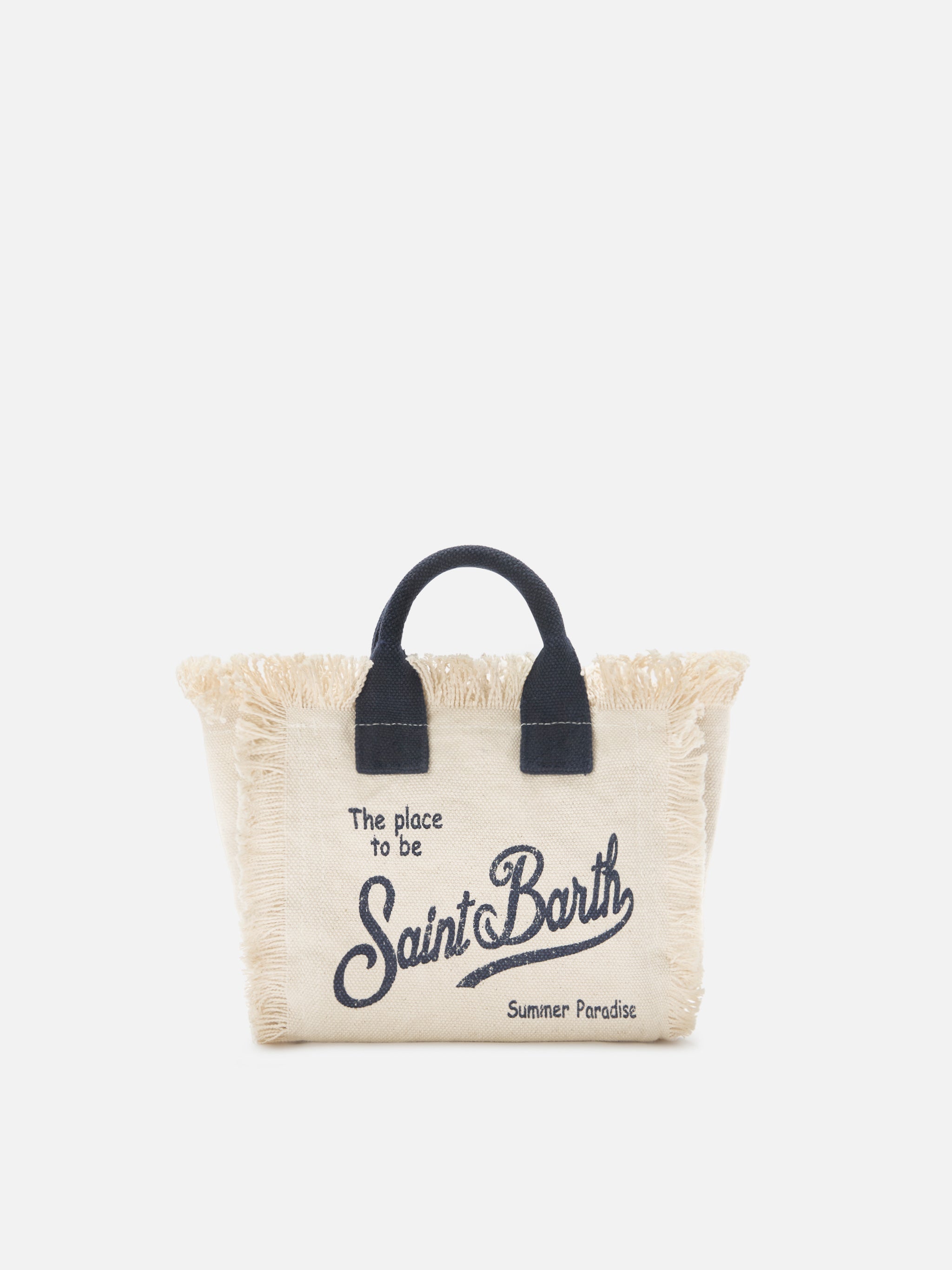 Borsa Vanity mini in canvas bianca con dettagli blu