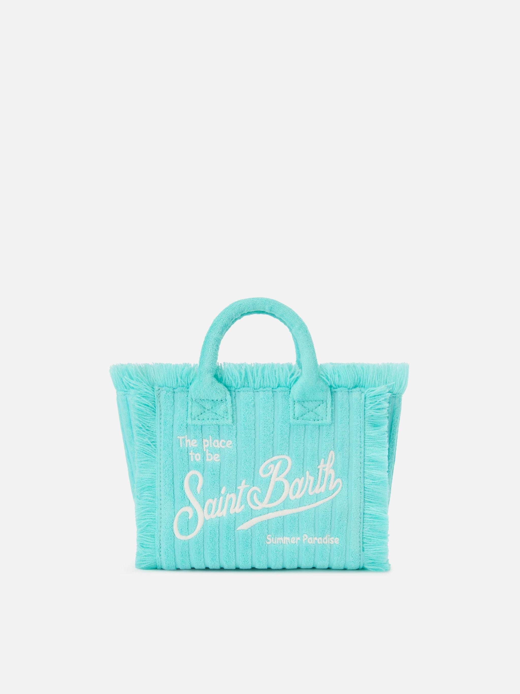 Borsa Vanity mini in tessuto effetto spugna con righe in rilievo
