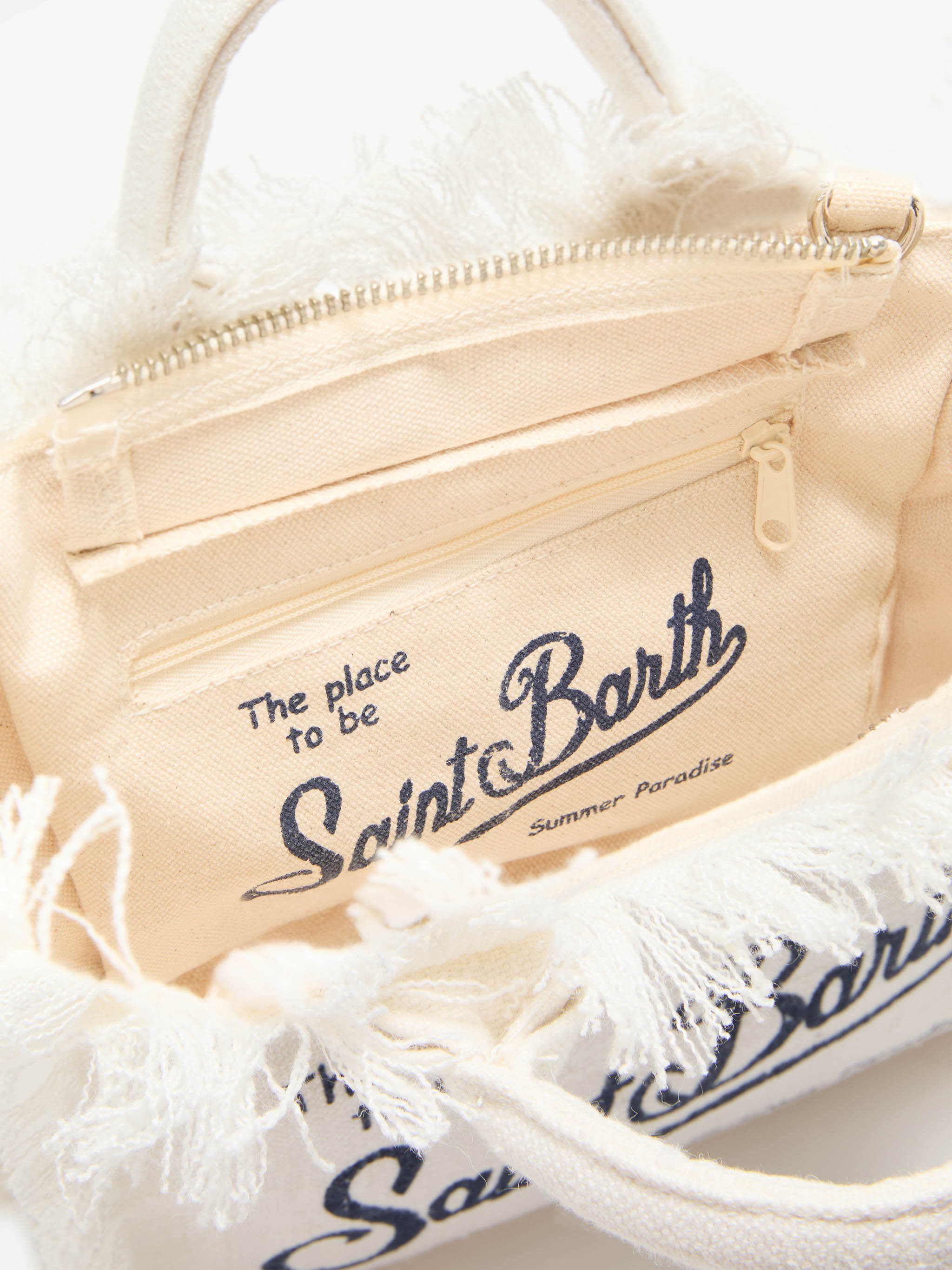 Borsa Vanity mini in lino bianca tinta unita con tracolla removibile