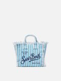 Borsa Mini Vanity in 100% LINO con stampa a righe