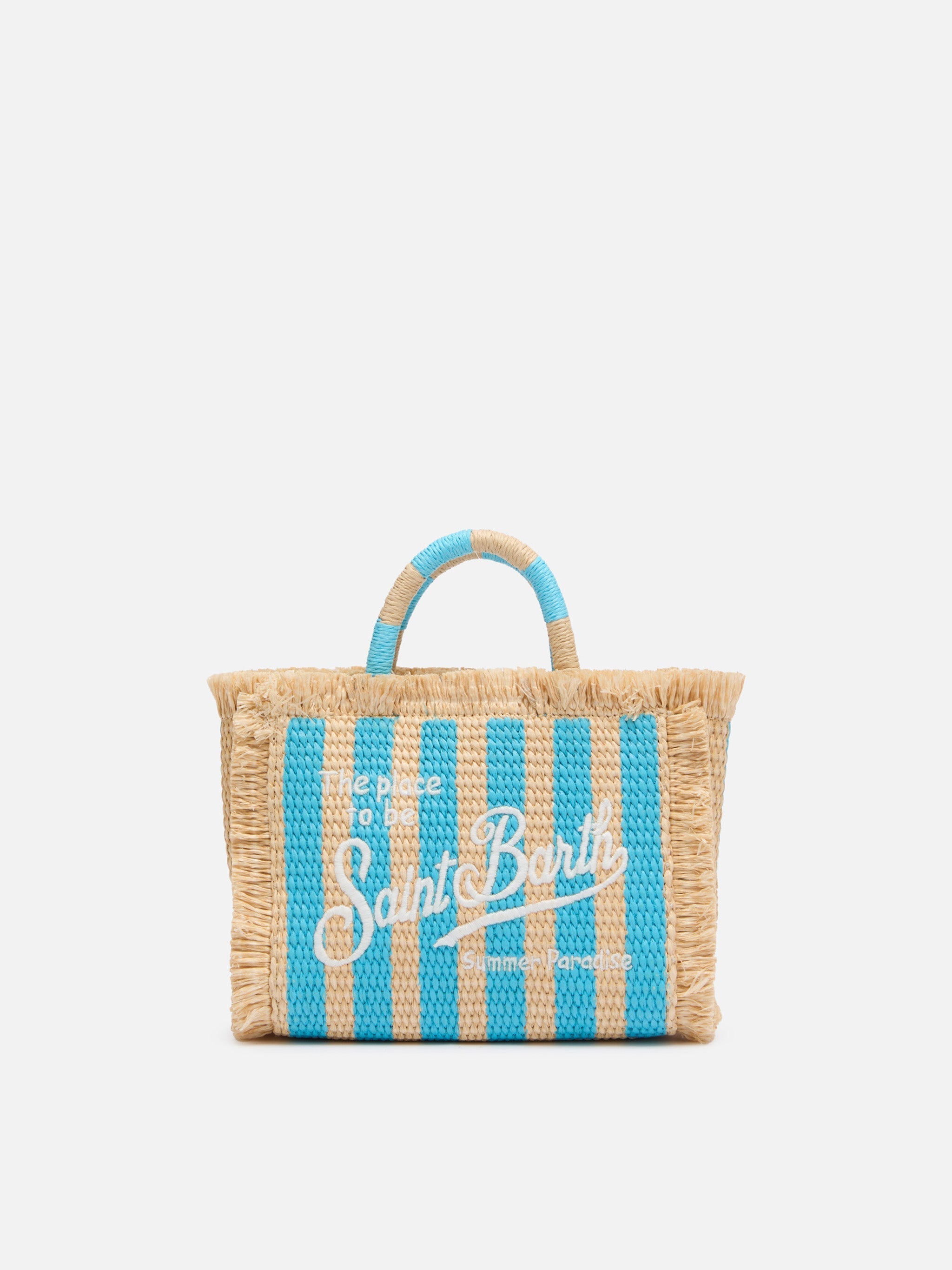 Borsa Mini Vanity effetto paglia con stampa a righe