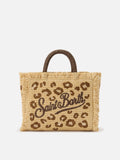 Borsa Colette in tessuto effetto paglia con ricamo leopardato