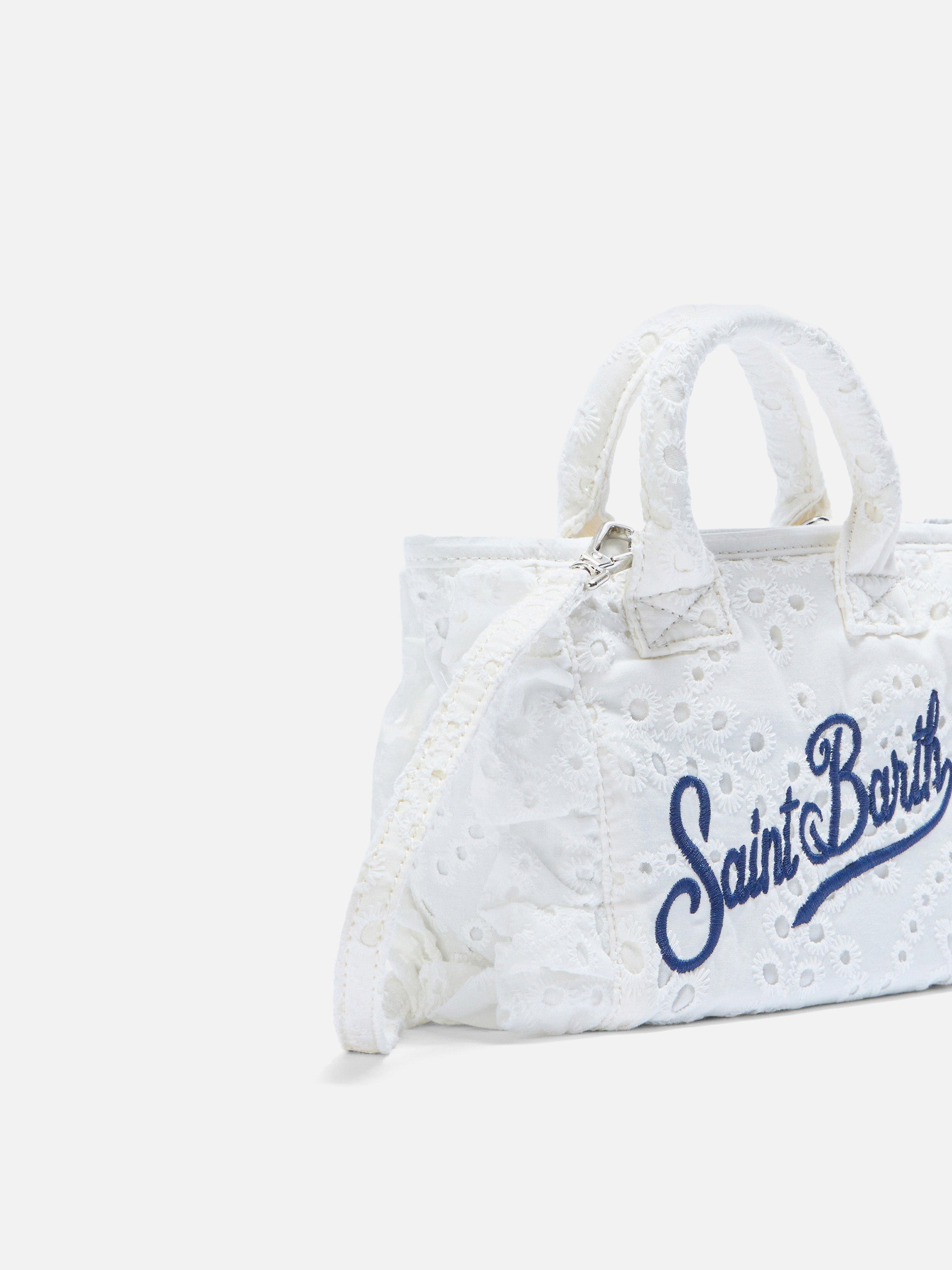 Borsa Vanity mini volant in cotone sangallo bianca