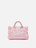 Borsa Vanity mini volant in cotone sangallo rosa