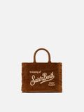 Borsa a mano Vanity Mini Velvet in velluto e faux suede marrone