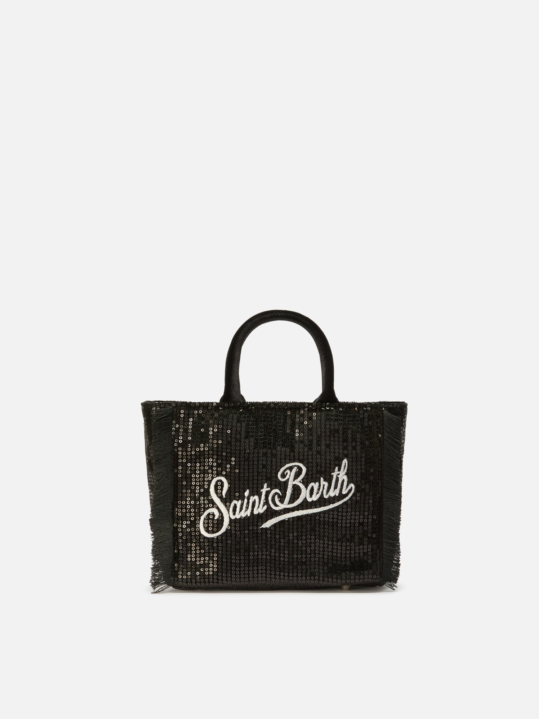 Borsa a mano Vanity Mini Velvet in velluto e paillettes nero