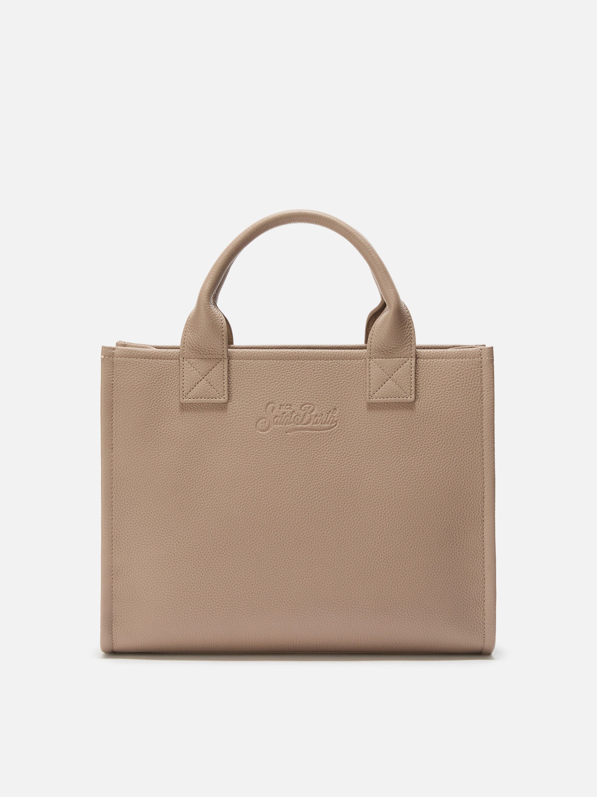Borsa a spalla Vanity Bag Large in pelle martellata nocciola
