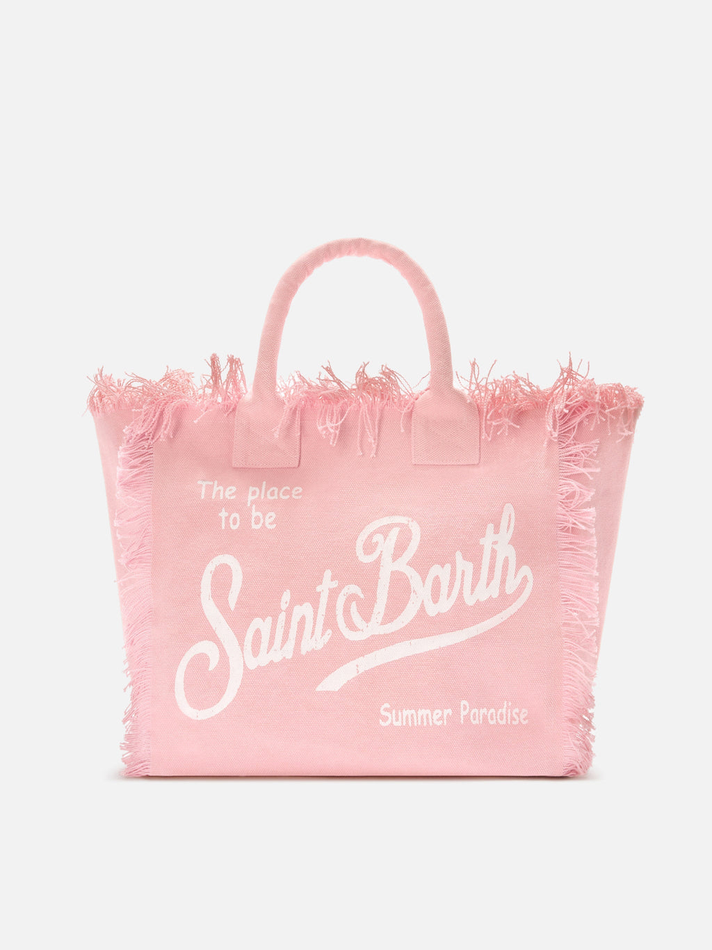 Borsa Vanity regular rosa in canvas con frange