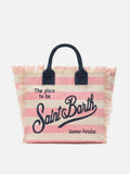 Borsa Vanity regular in canvas a righe orizzontali rosa