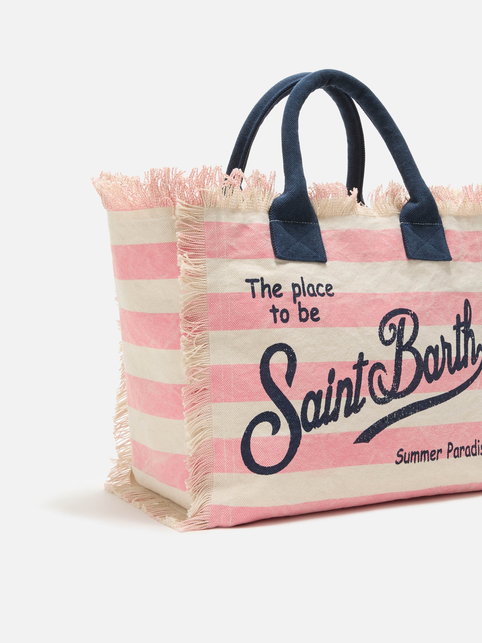 Borsa Vanity regular in canvas a righe orizzontali rosa