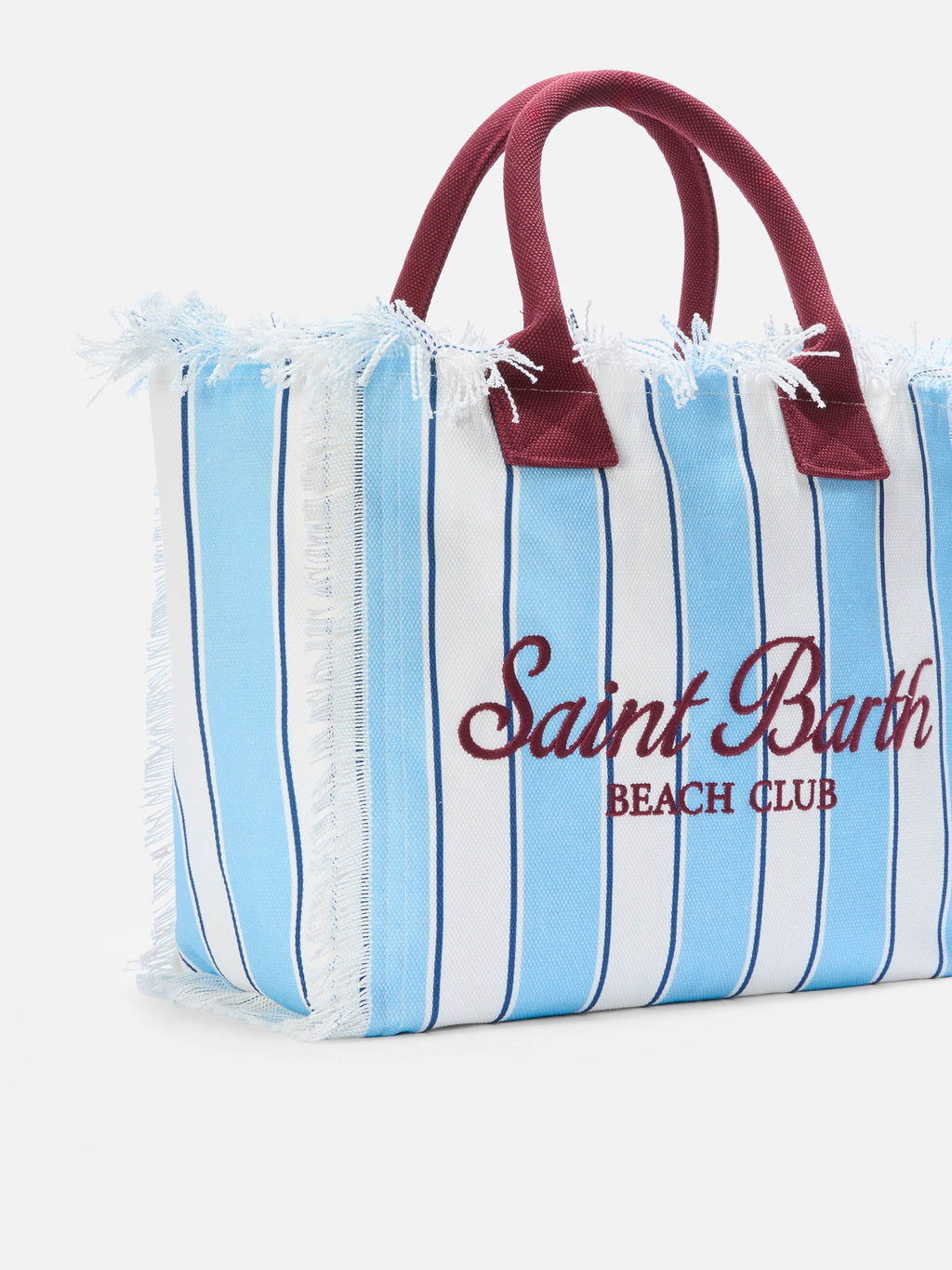 Borsa Vanity regular in canvas a righe azzurre con dettagli bordeaux