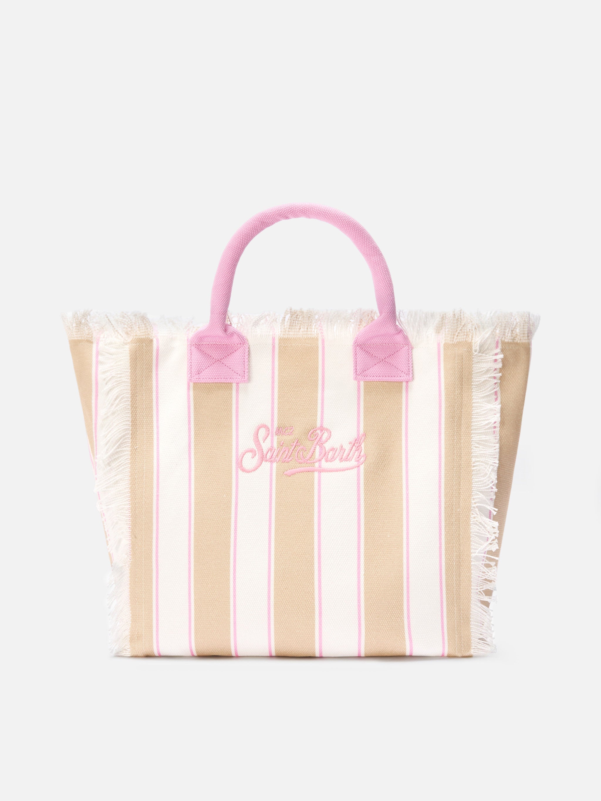 Borsa Vanity regular in canvas a righe verticali beige
