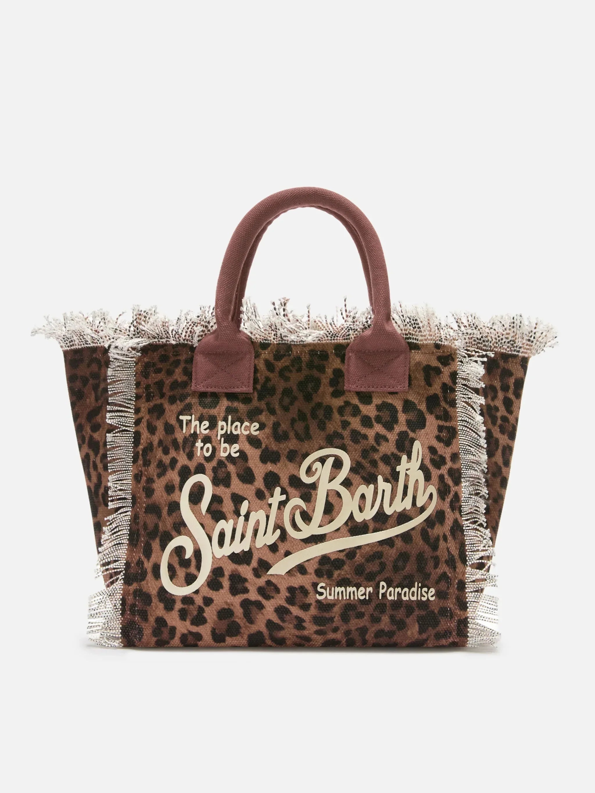 Borsa Vanity regular leopardata in canvas con frange