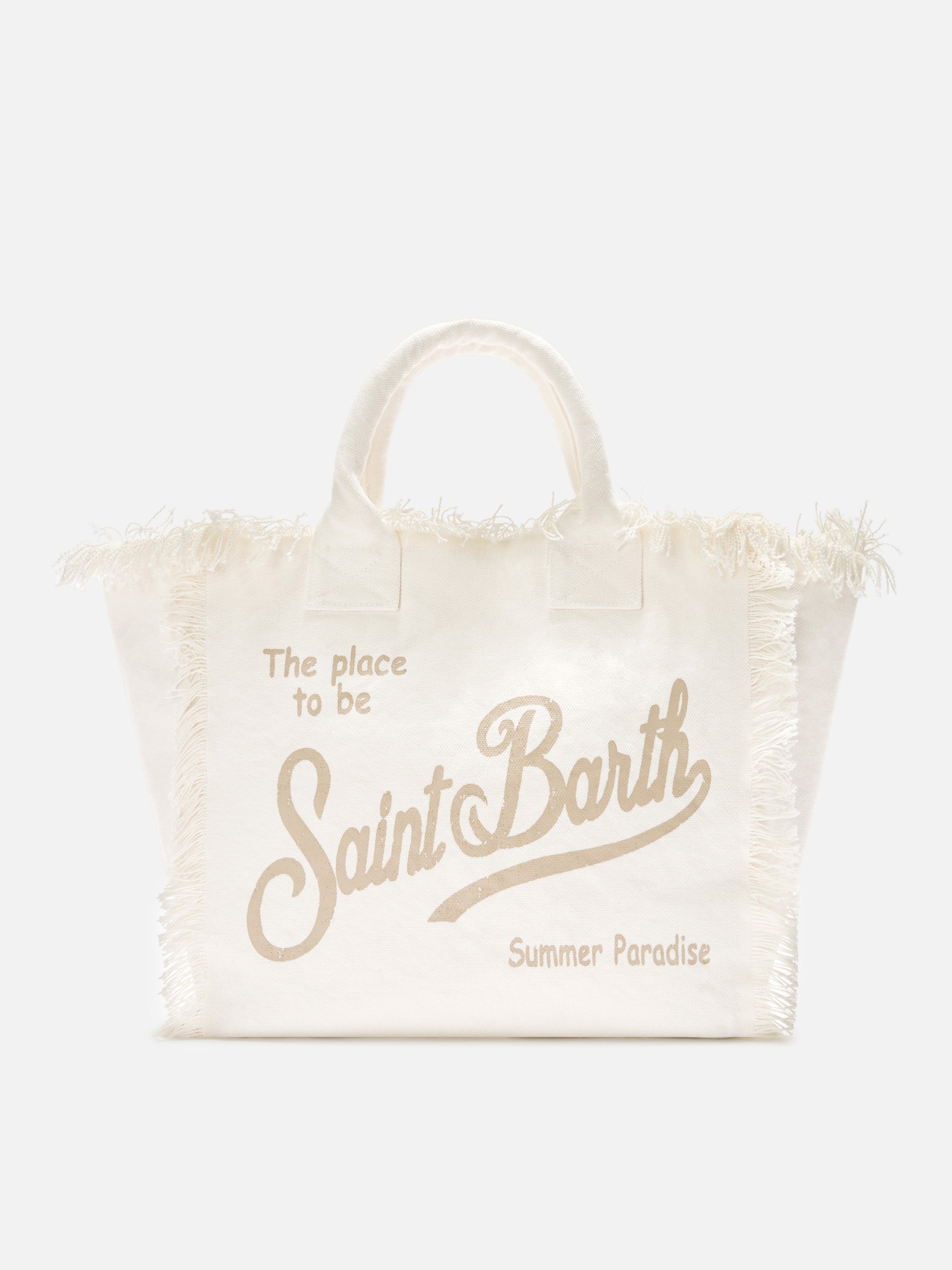 Borsa Vanity regular bianca in canvas con frange