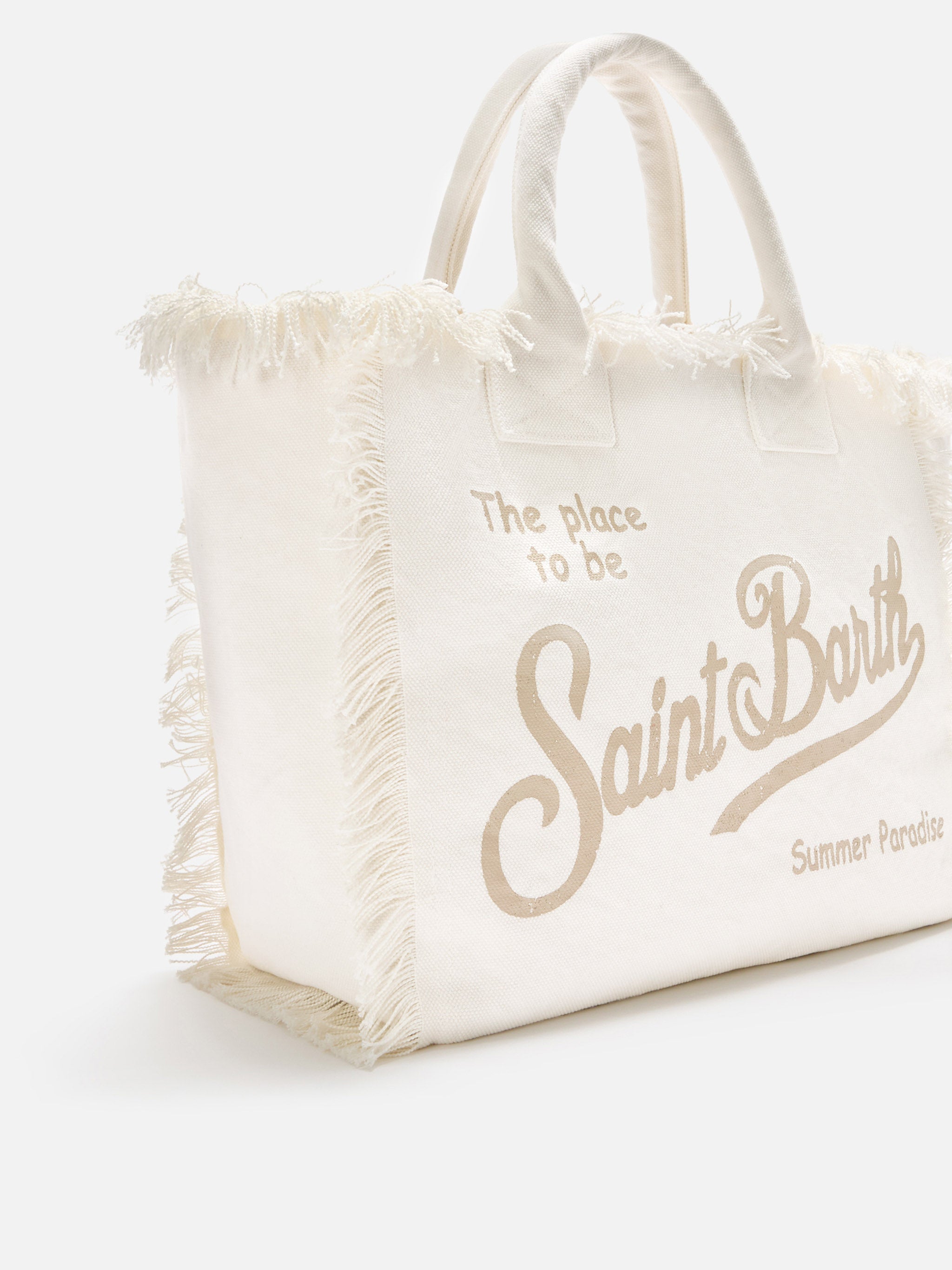 Borsa Vanity regular bianca in canvas con frange