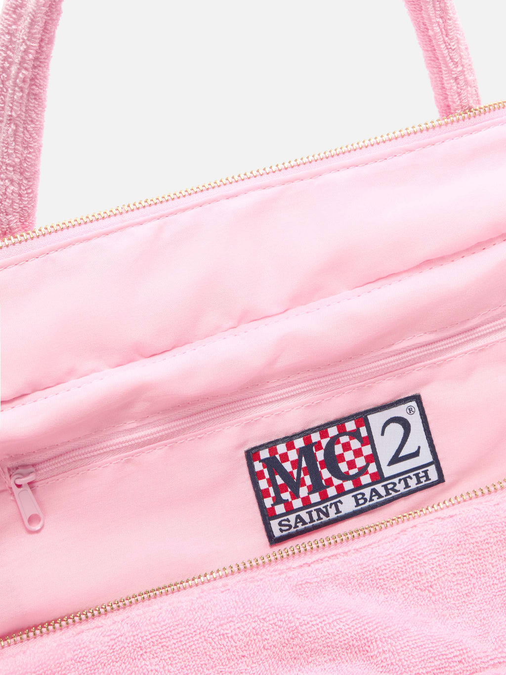 Borsa Vanity regular in tessuto effetto spugna rosa tinta unita