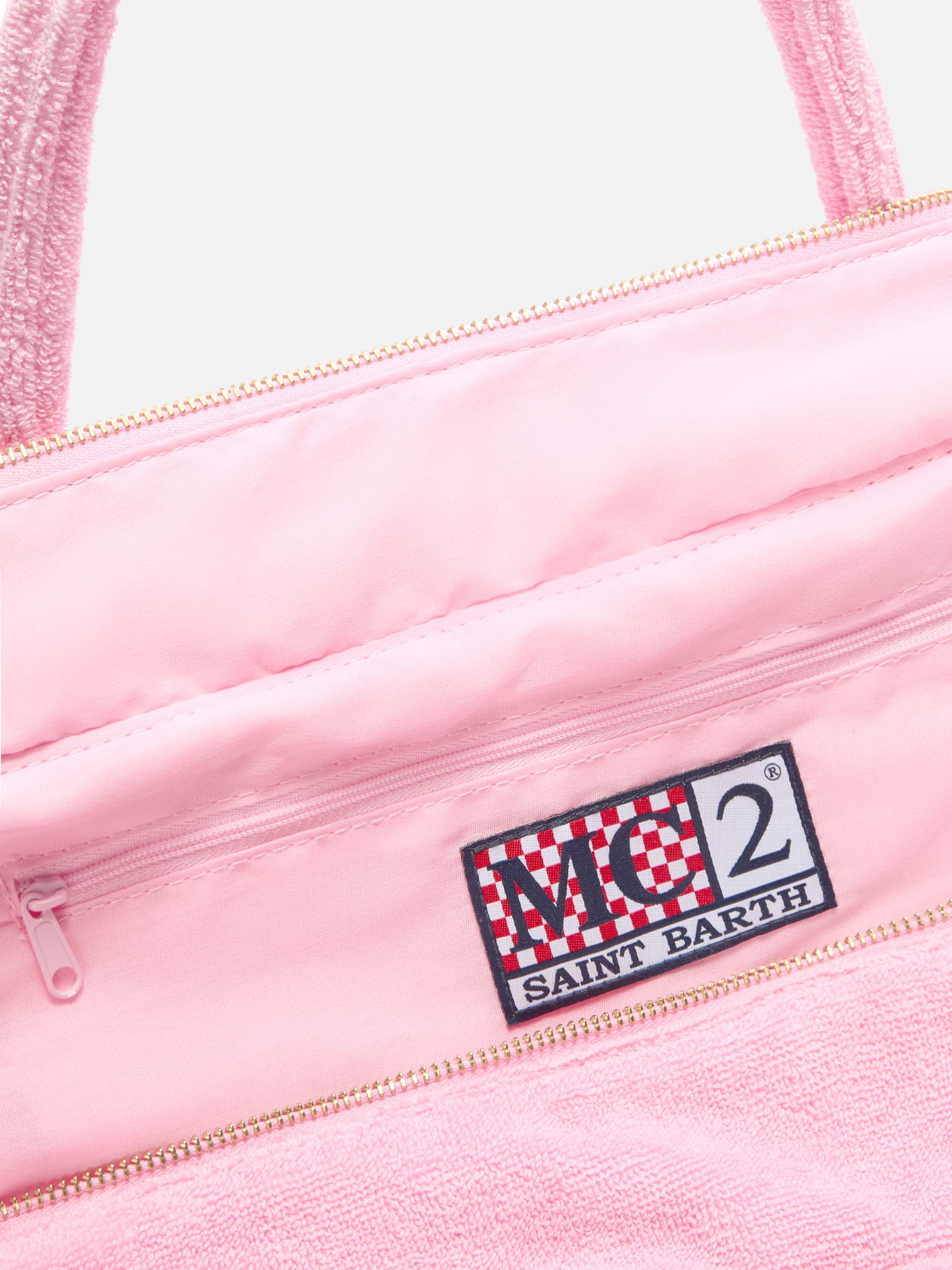 Borsa Vanity regular in tessuto effetto spugna rosa tinta unita