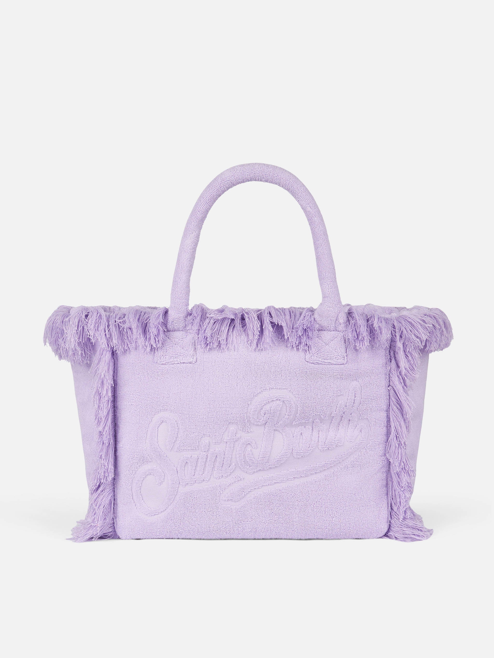 Borsa a spalla Vanity Terry lilla con logo in bassorilievo