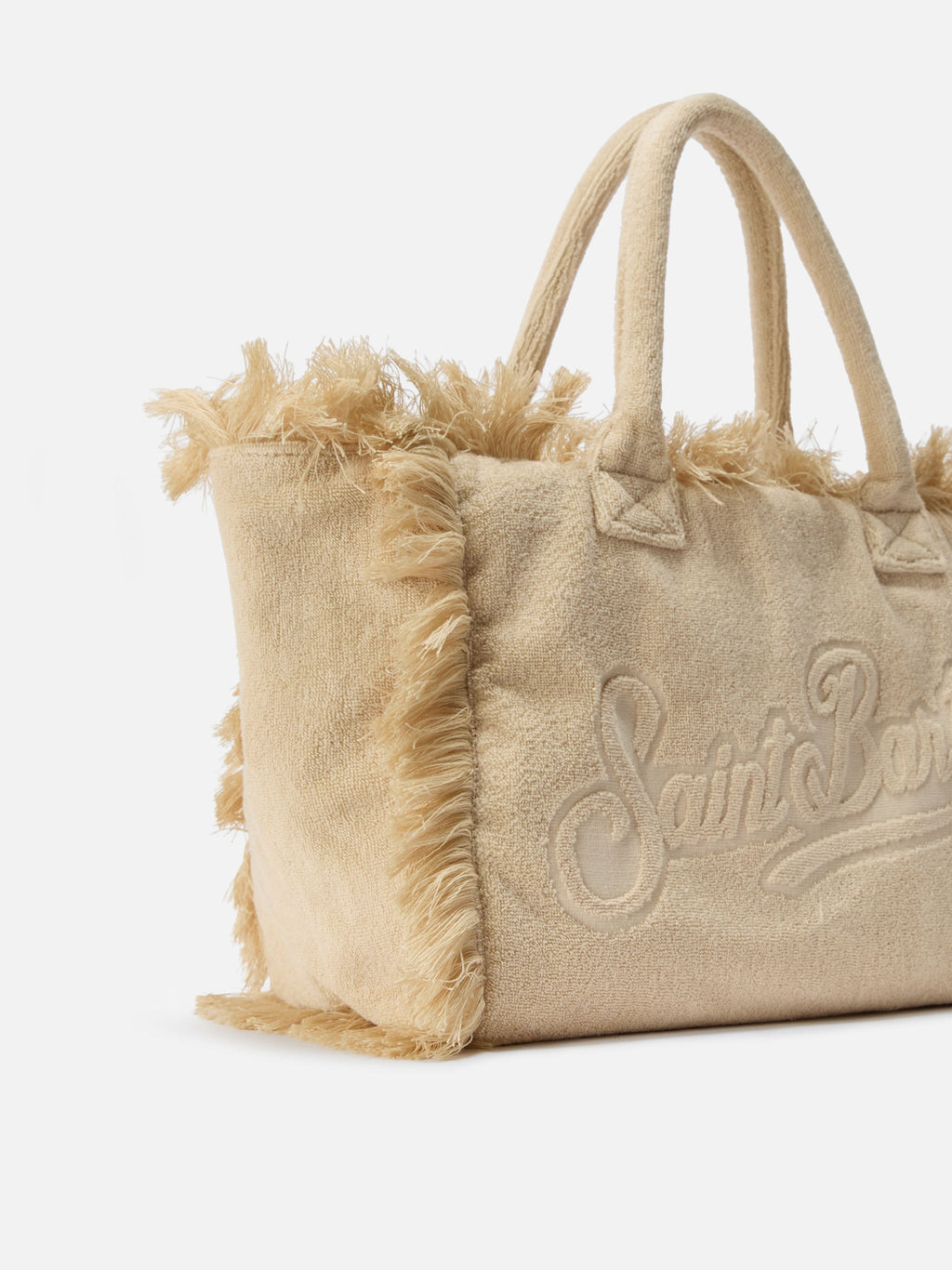 Borsa Vanity regular in tessuto effetto spugna beige tinta unita