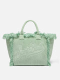 Borsa a spalla Vanity Terry verde salvia con logo in bassorilievo
