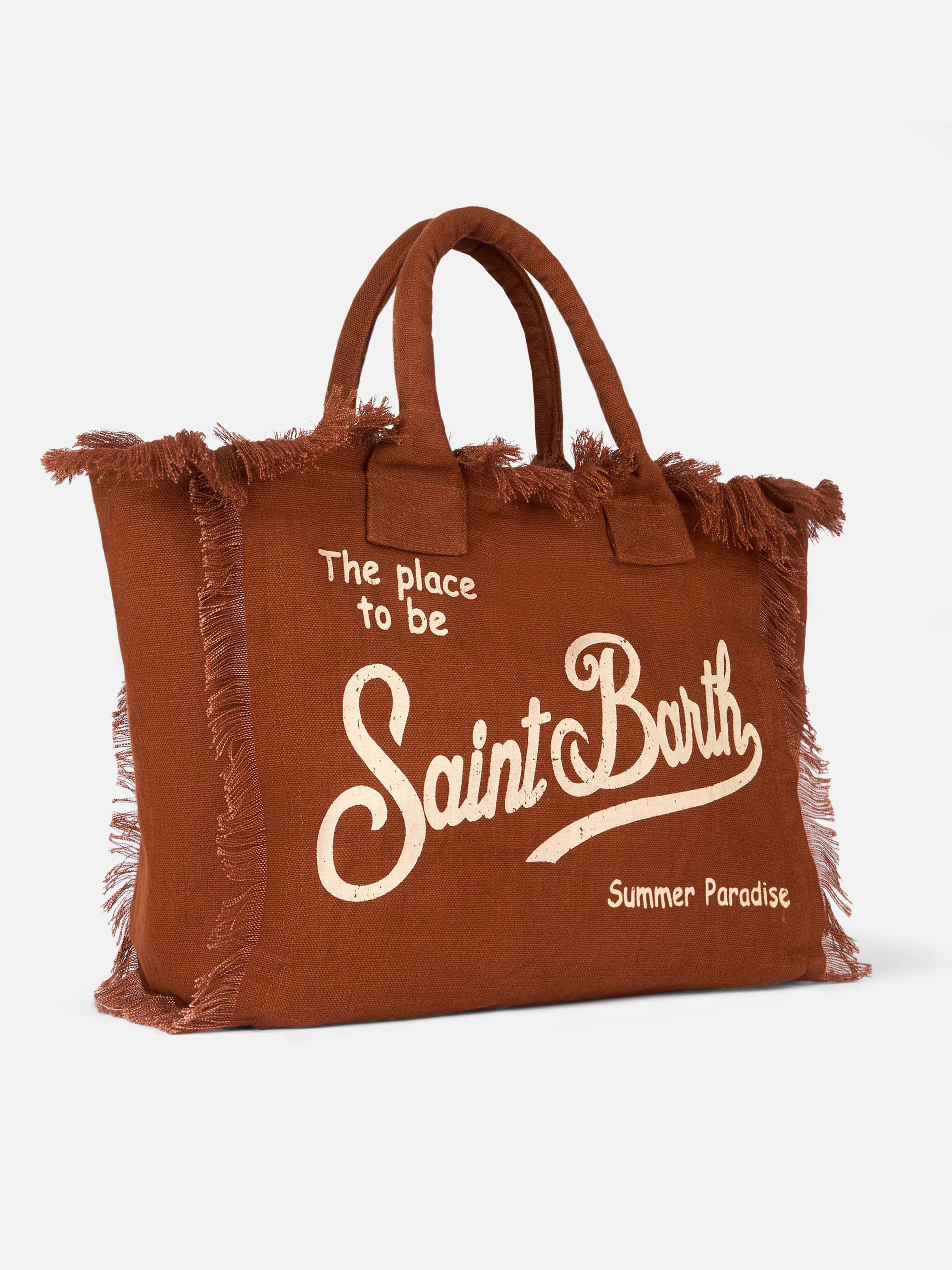 Borsa a spalla Vanity in 100% LINO marrone