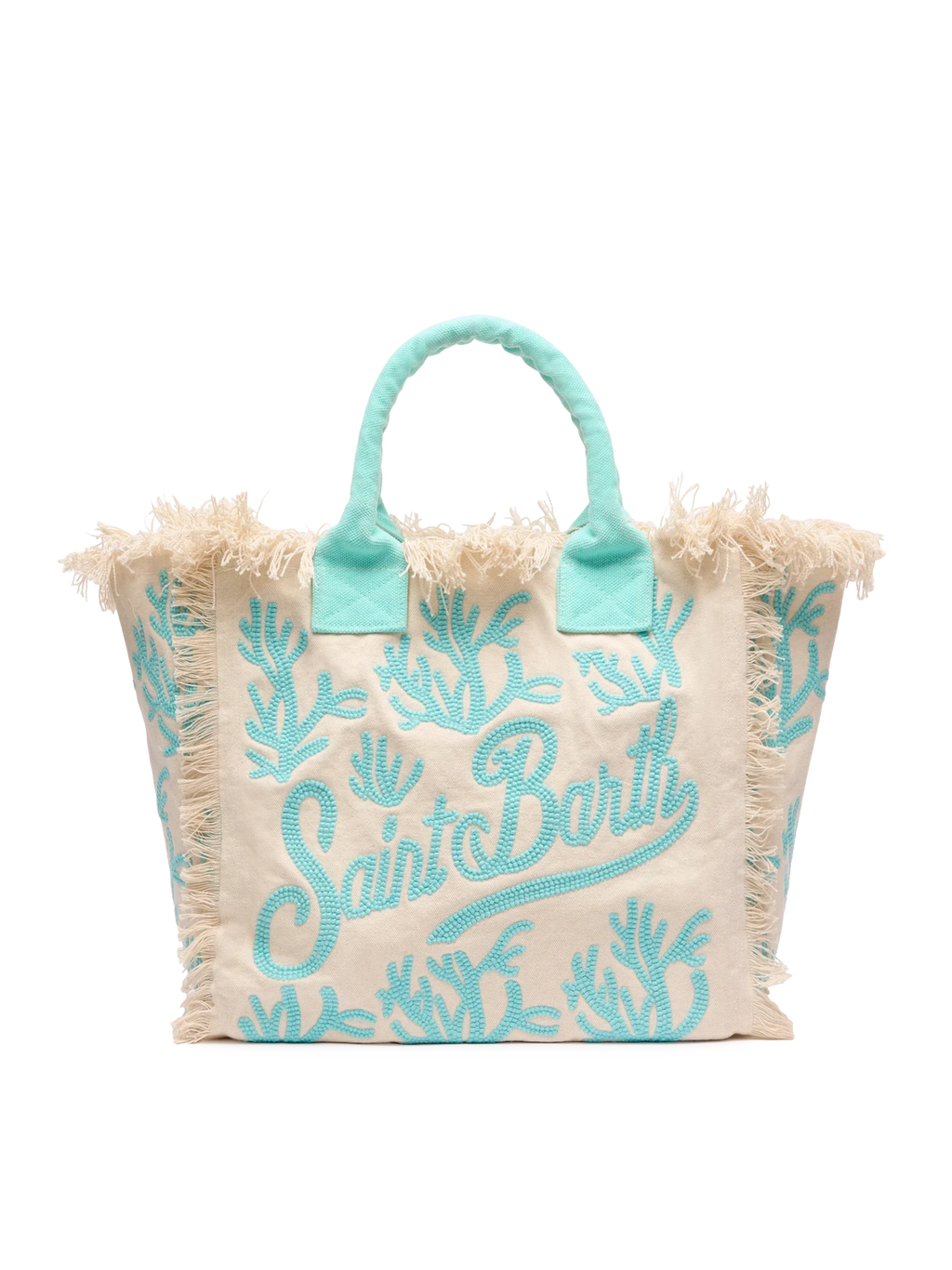 Borsa a spalla Vanity Rug  in cotone verde acqua e bianco