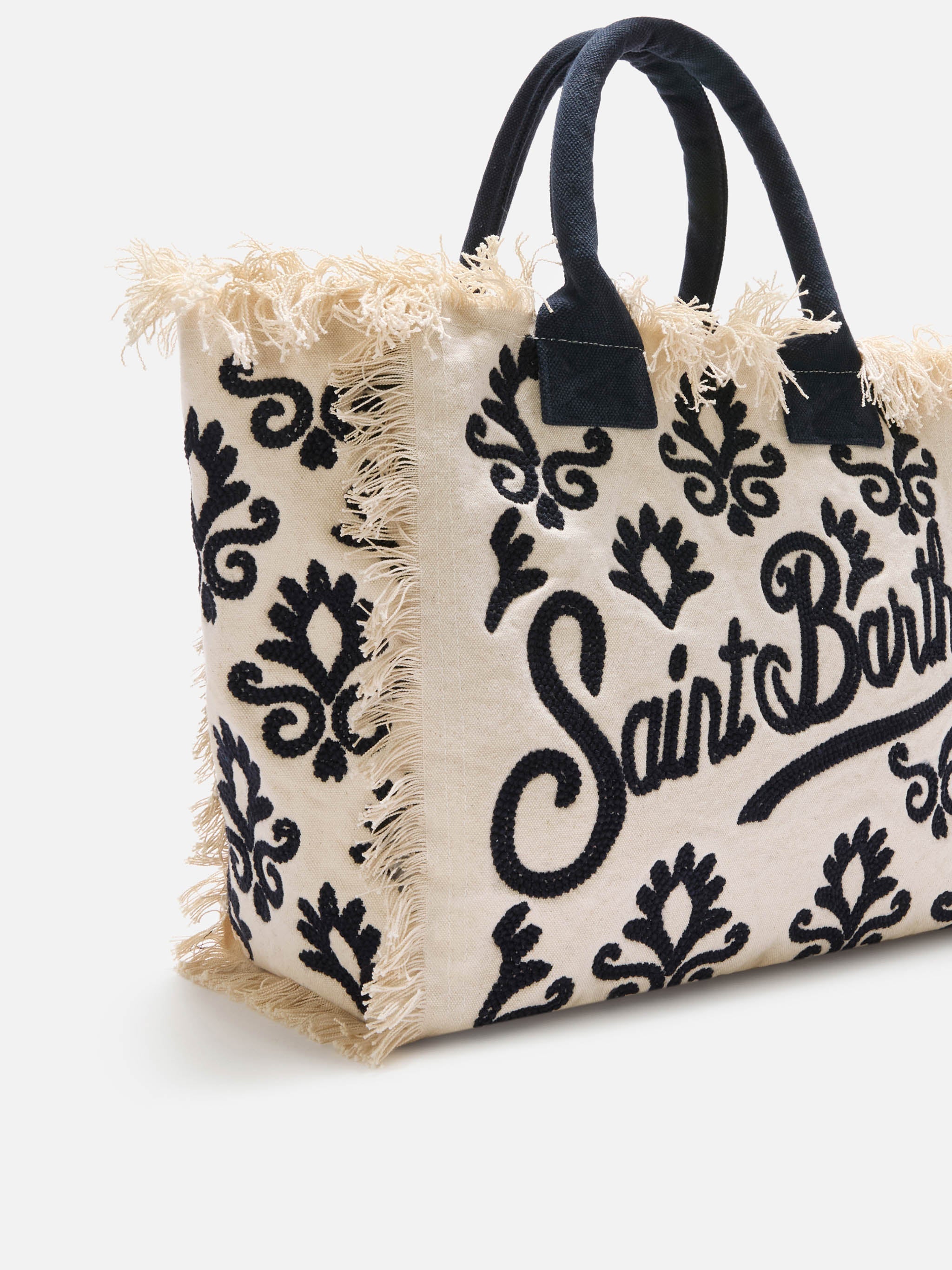 Borsa Vanity regular in canvas con ricamo lily tufting blu