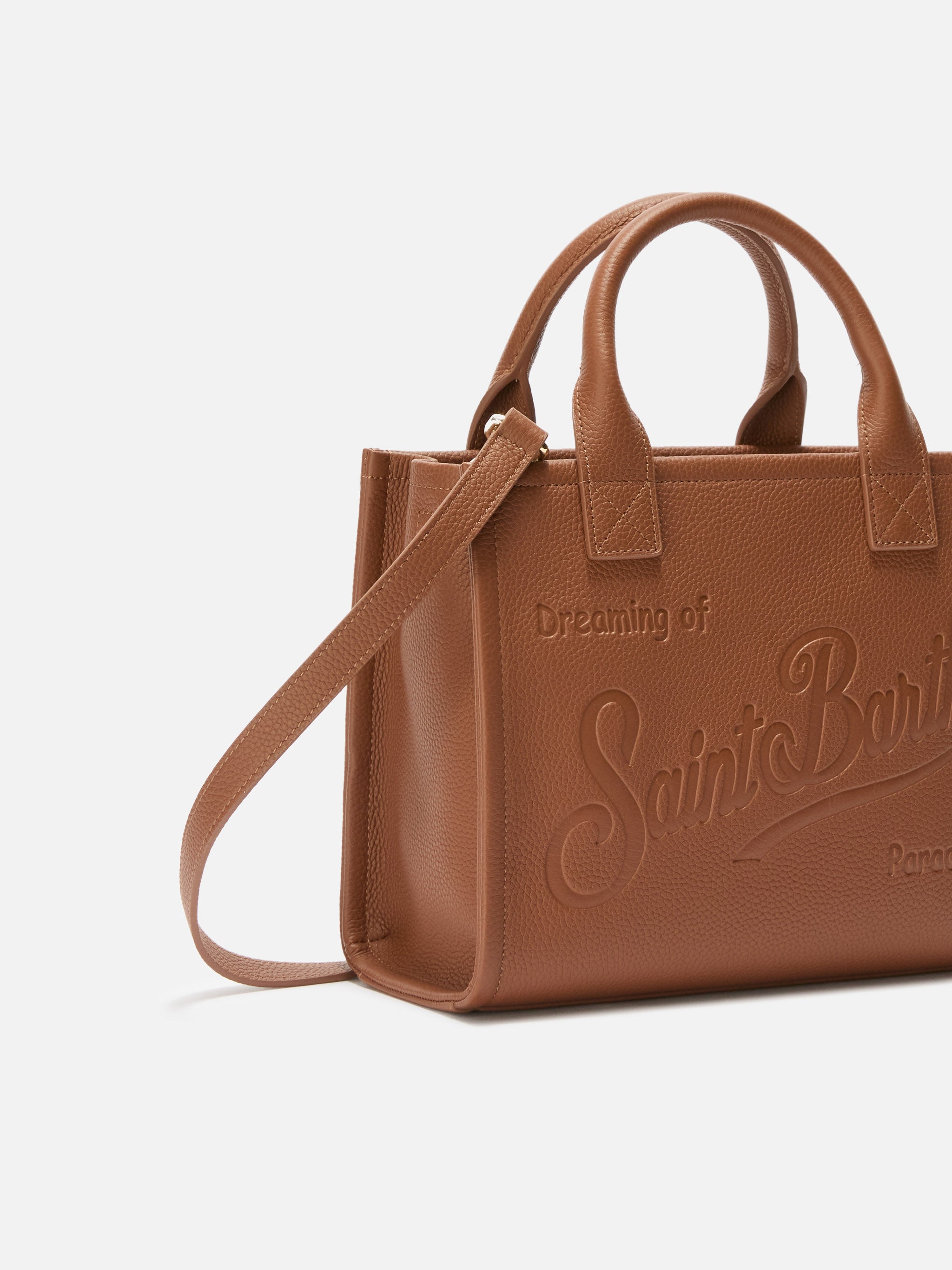 Borsa a spalla Vanity Bag Midi in pelle martellata cammello