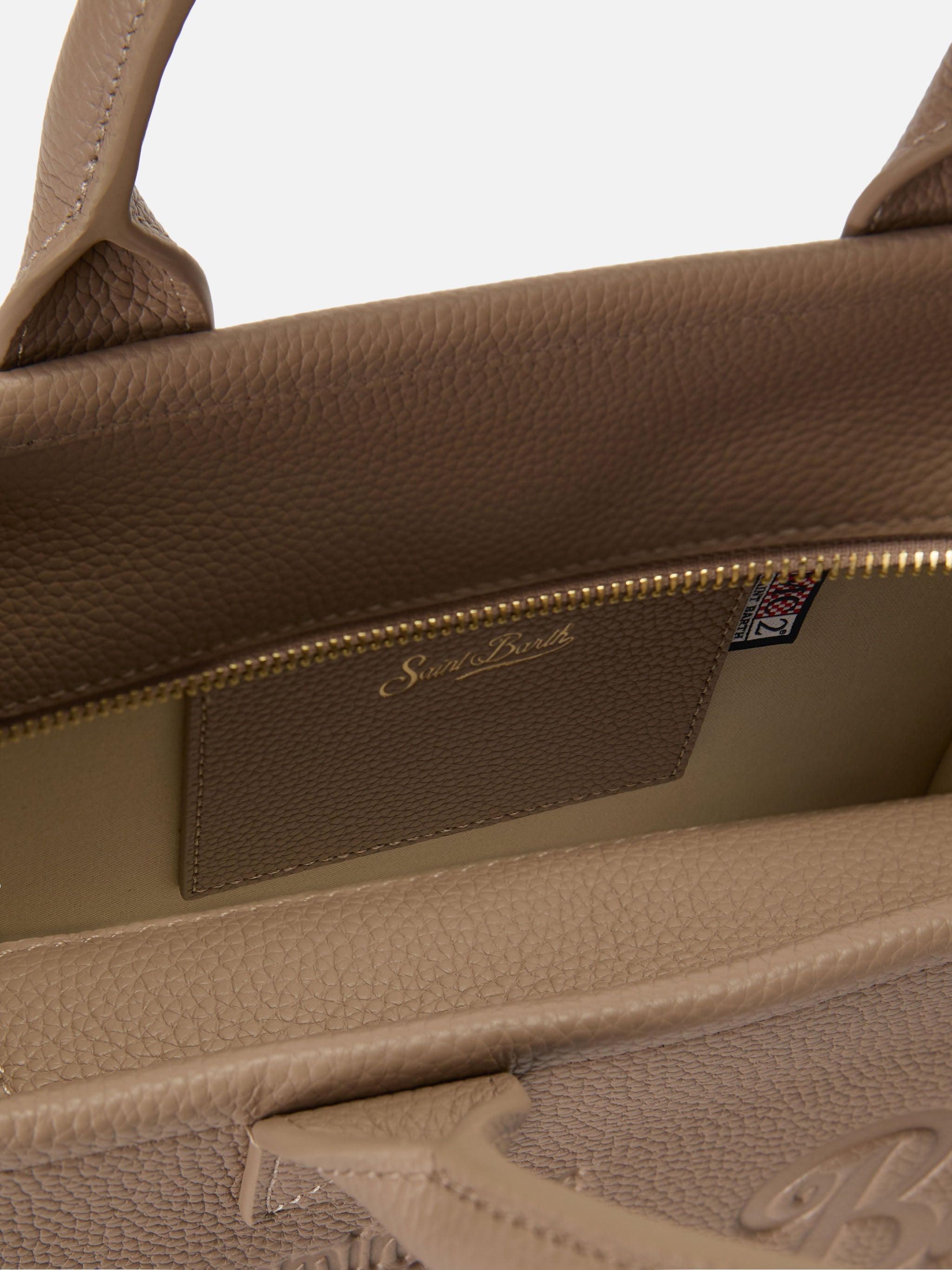 Borsa Vanity medium in pelle martellata beige