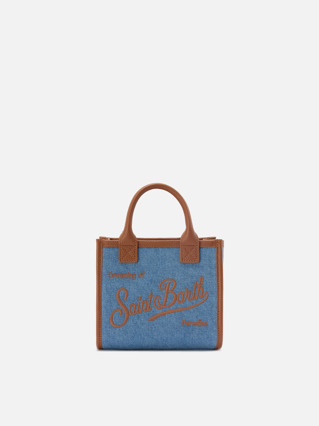 Borsa Vanity mini in denim e pelle martellata