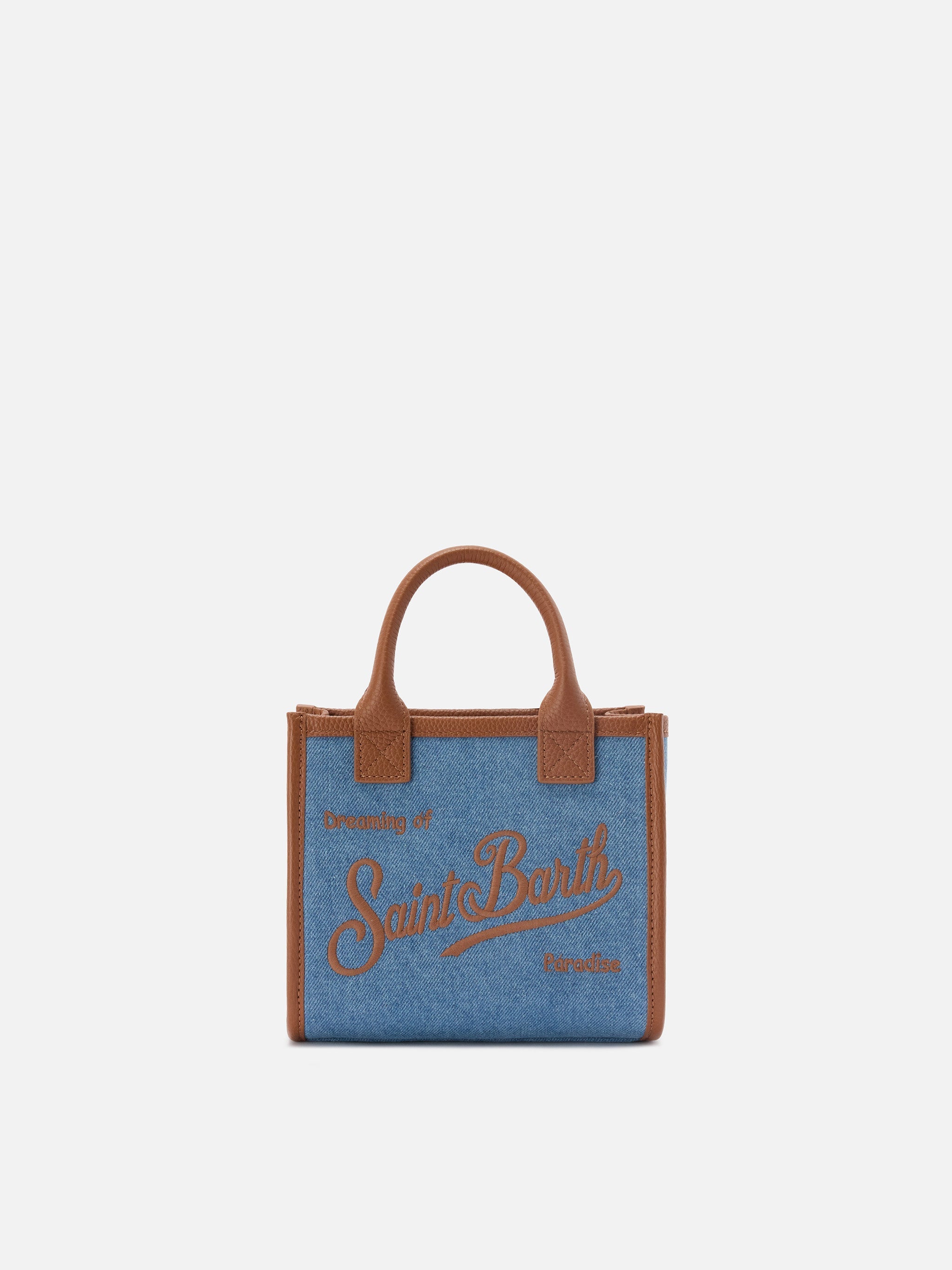Borsa Vanity mini in denim e pelle martellata