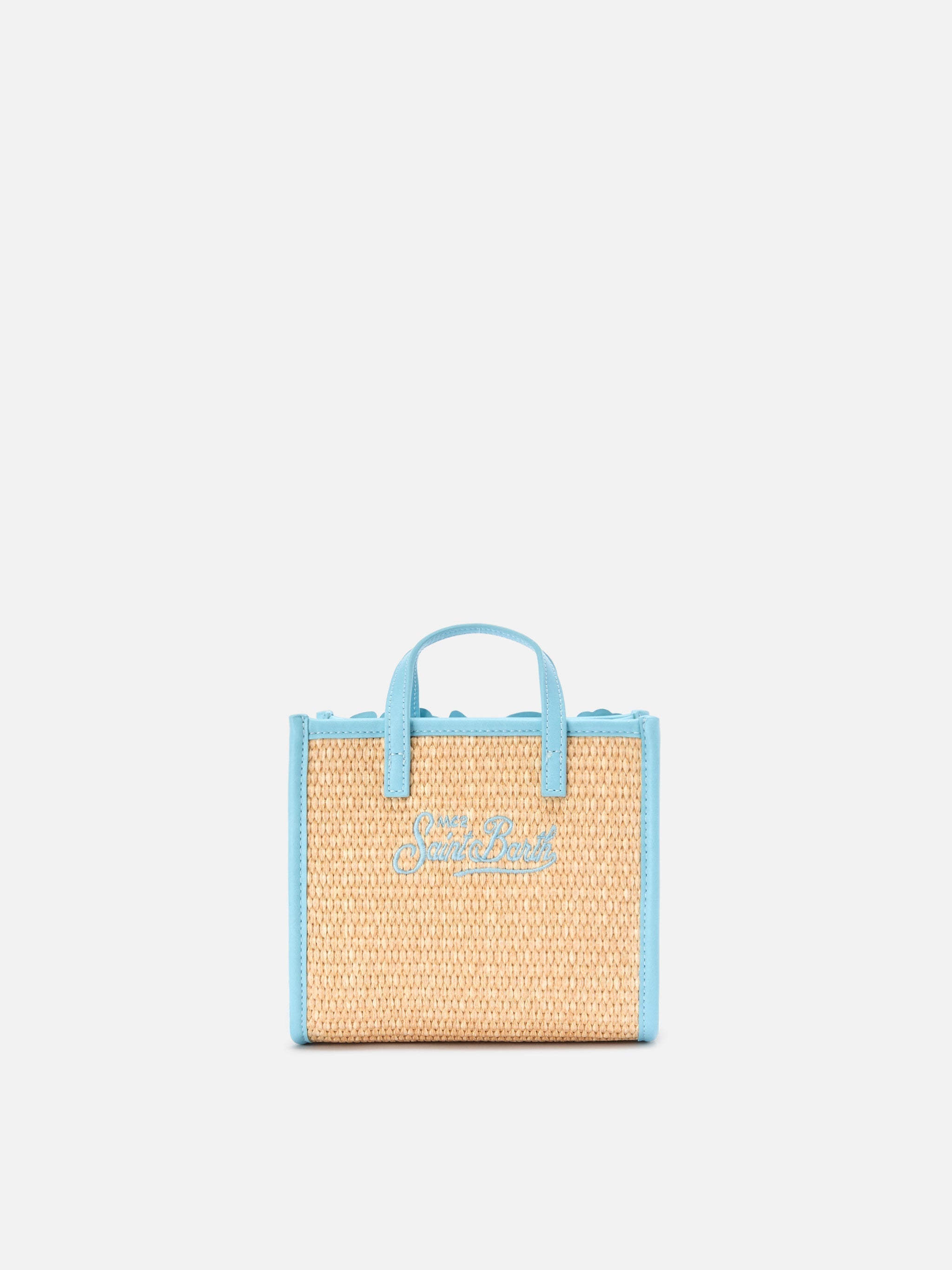 Borsa Vivian mini in tessuto effetto paglia con ricami decorativi