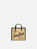 Borsa Vivian mini in tessuto effetto paglia con logo nero ricamato