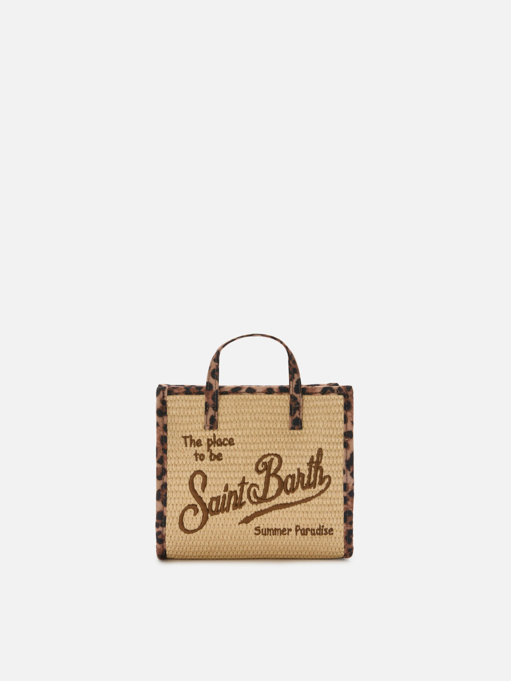 Borsa Vivian mini in tessuto effetto paglia con profili leopardati