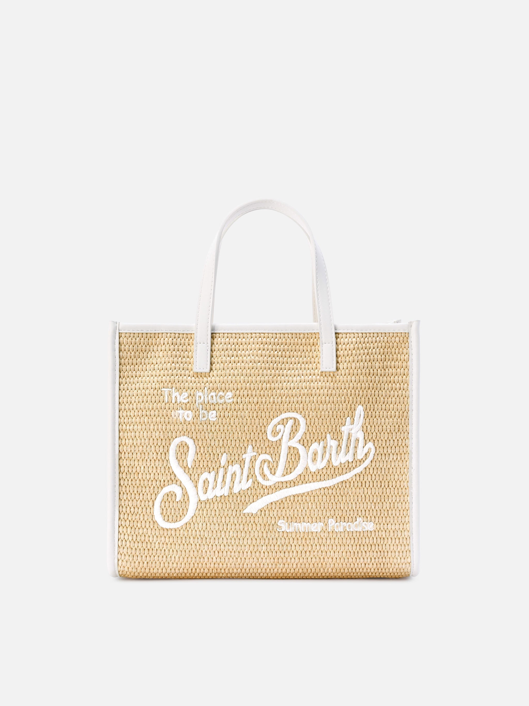 Borsa Vivian medium effetto paglia con logo bianco ricamato