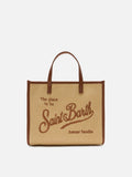 Borsa Vivian medium effetto paglia con logo marrone ricamato