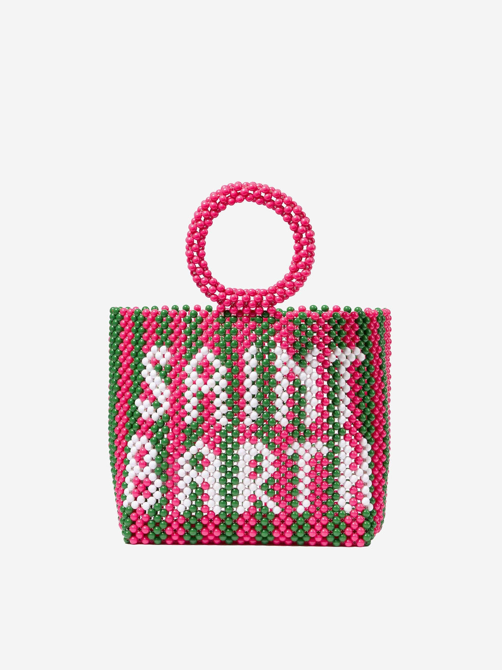 Borsa Beaded Big Bag con perline a righe rosa e verdi
