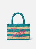 Borsa Colette in rafia a righe bianche e bluette